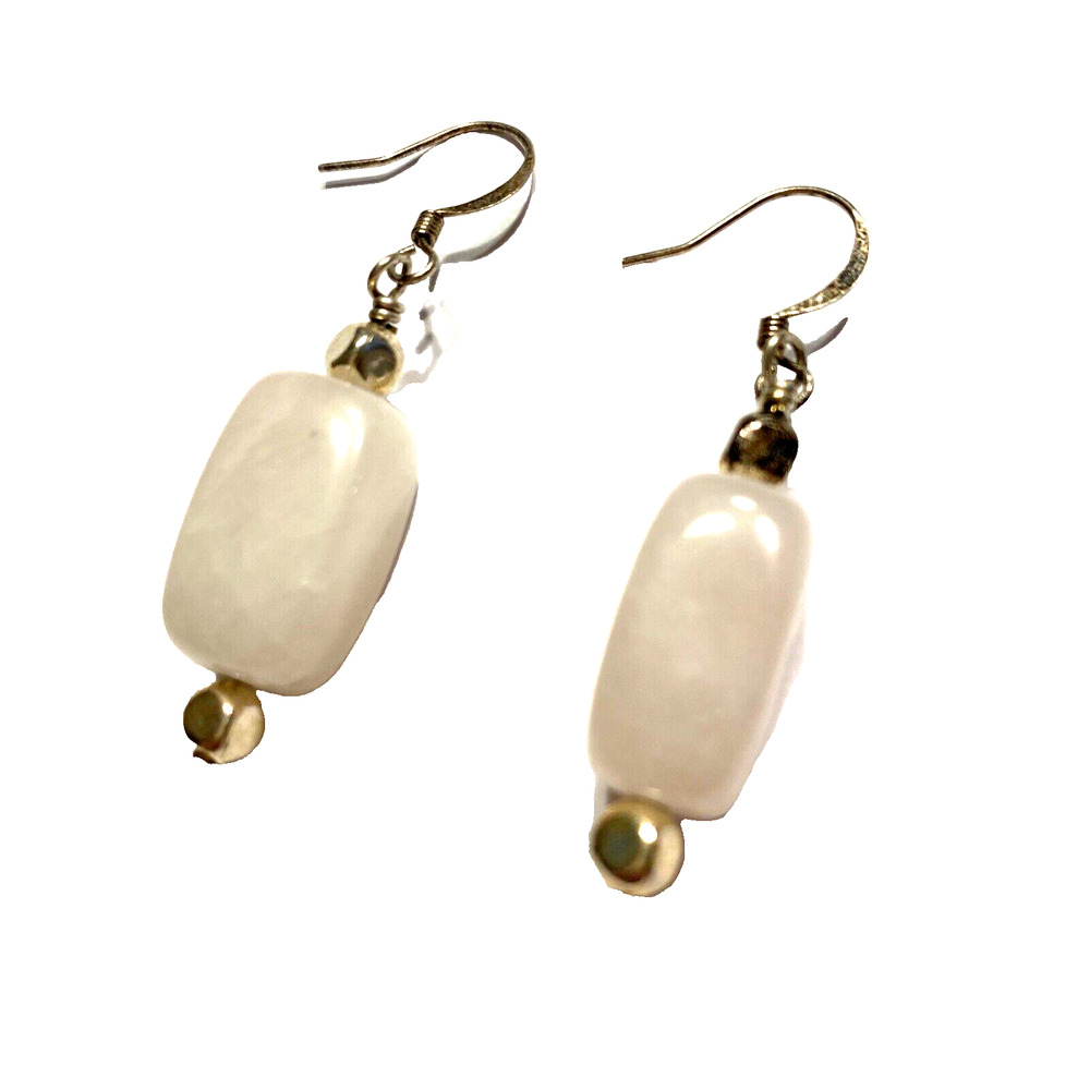 Pink Agate Pierced Earrings Silver Wires Drops & Dangles Polished Stones Beads